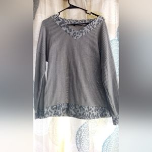 Shein grey waffle knit with cheetah print trim